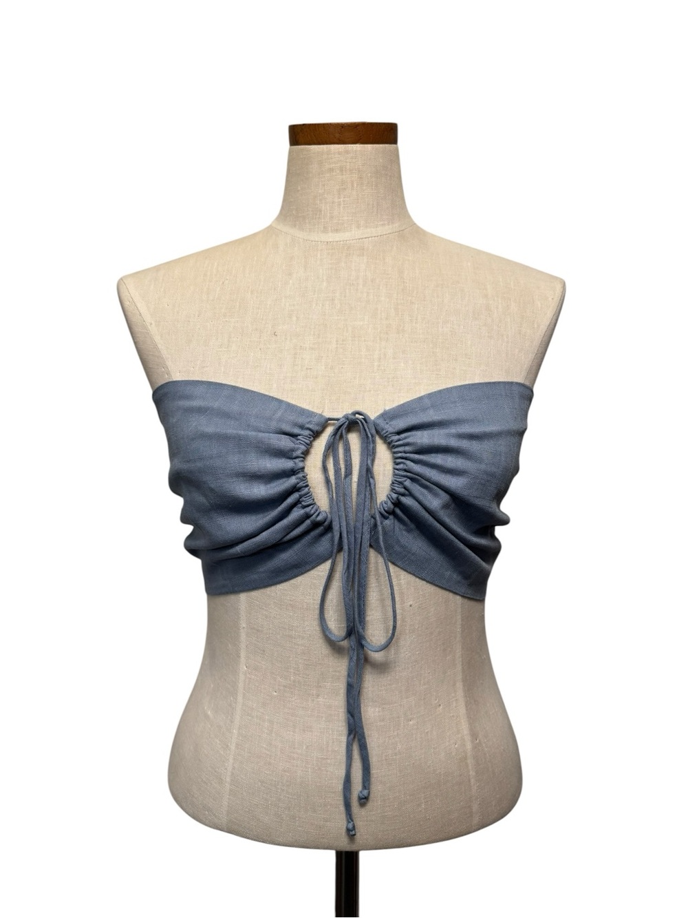 Cotton Candy Blue Ruched Tie-Front Bandeau Crop Top Size M